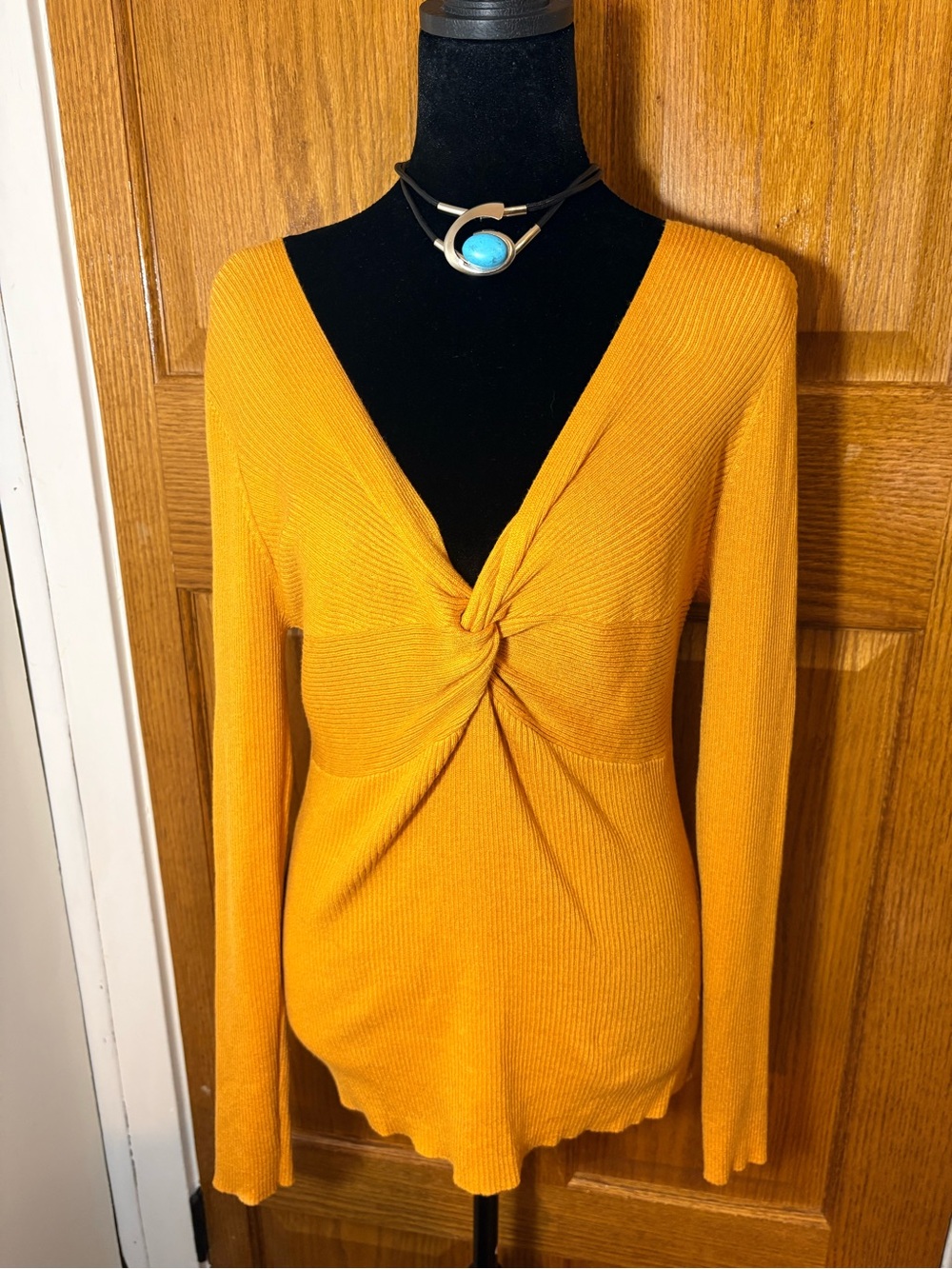 No Boundaries Mustard Yellow Twist Front V-Neck Sweater Top